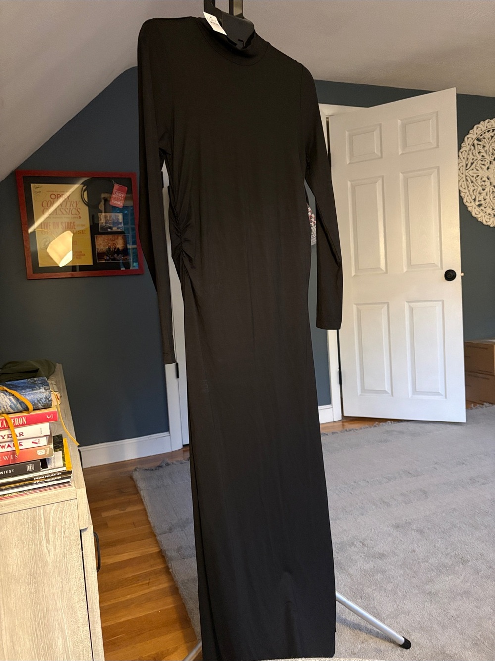 Loft Women’s Long Black Maxi Dress with Side Ruched Detail